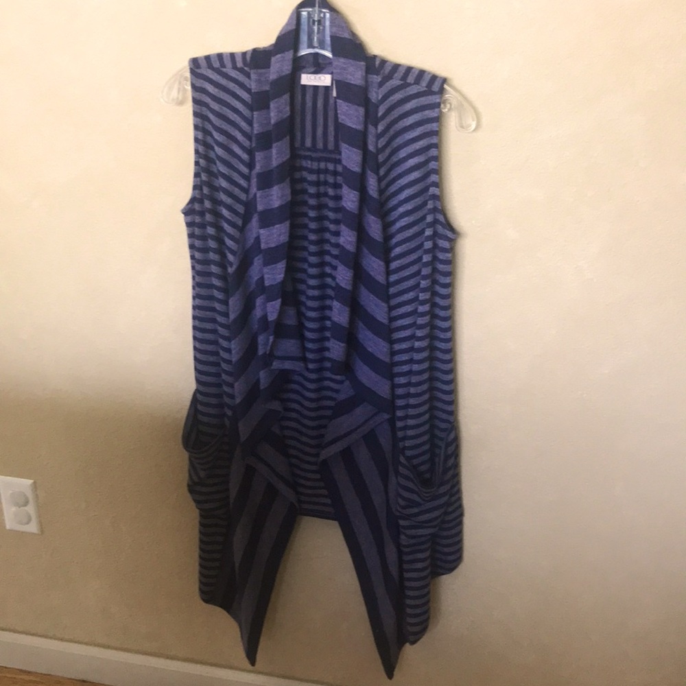 LOGO Lori Goldstein XS Open front Waterfall Cardigan Vest with pockets, like new